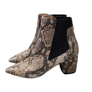 Linea Paolo Ankle Boots Women's 10M Faux Snake Skin Pointy Block Heel Western